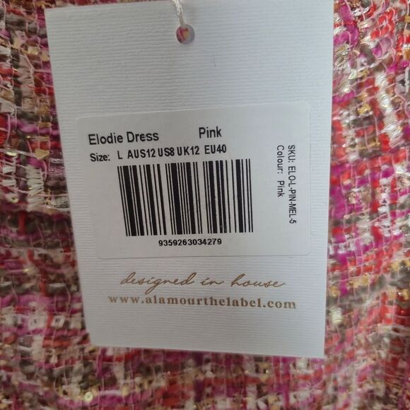 Alamour The Label Elodie Dress Pink Tweed Size Large NWT - Picture 4 of 5